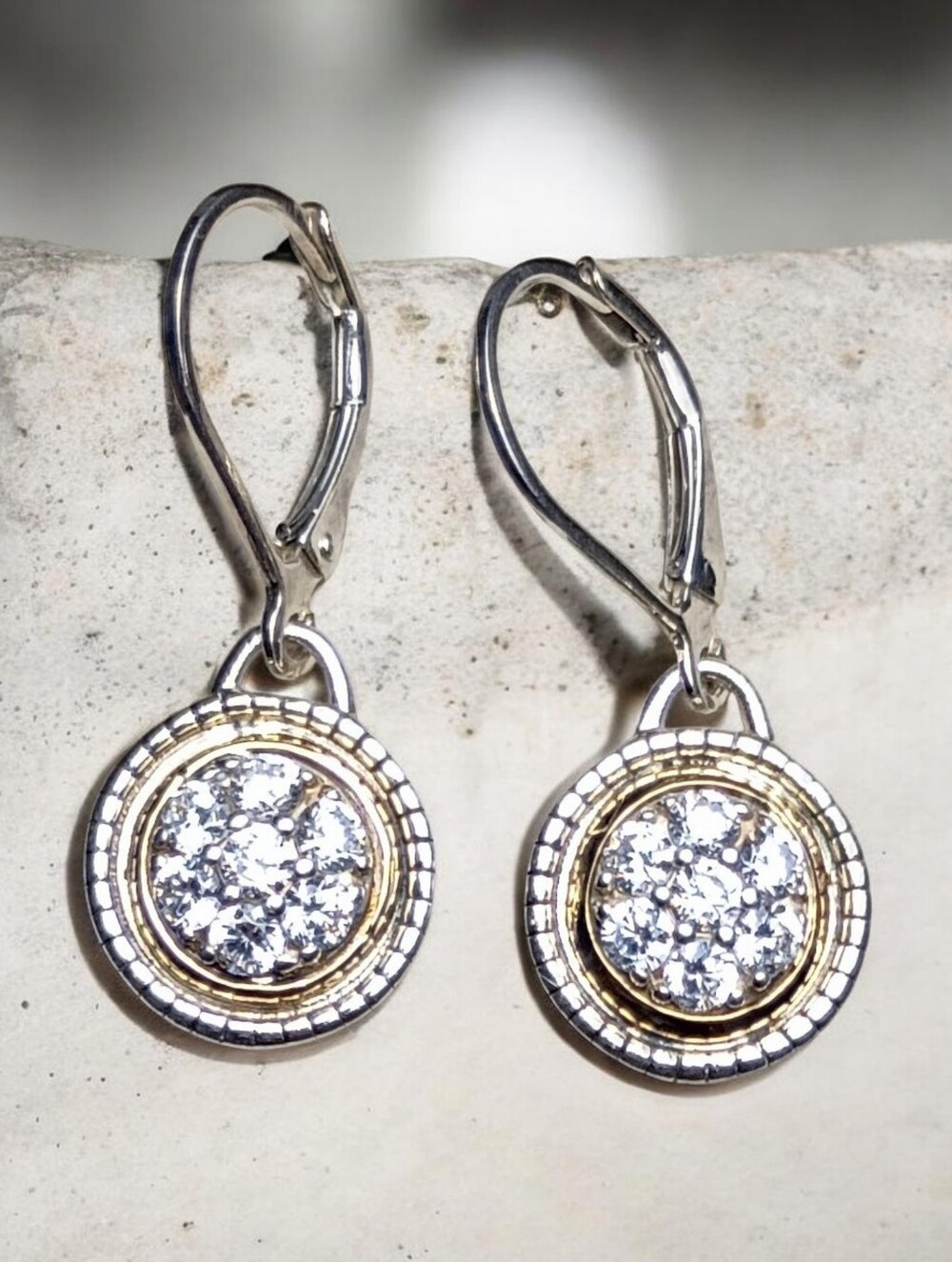 Designer ATR 14k Gold 925 Sterling Silver Halo CZ Dangle Earrings